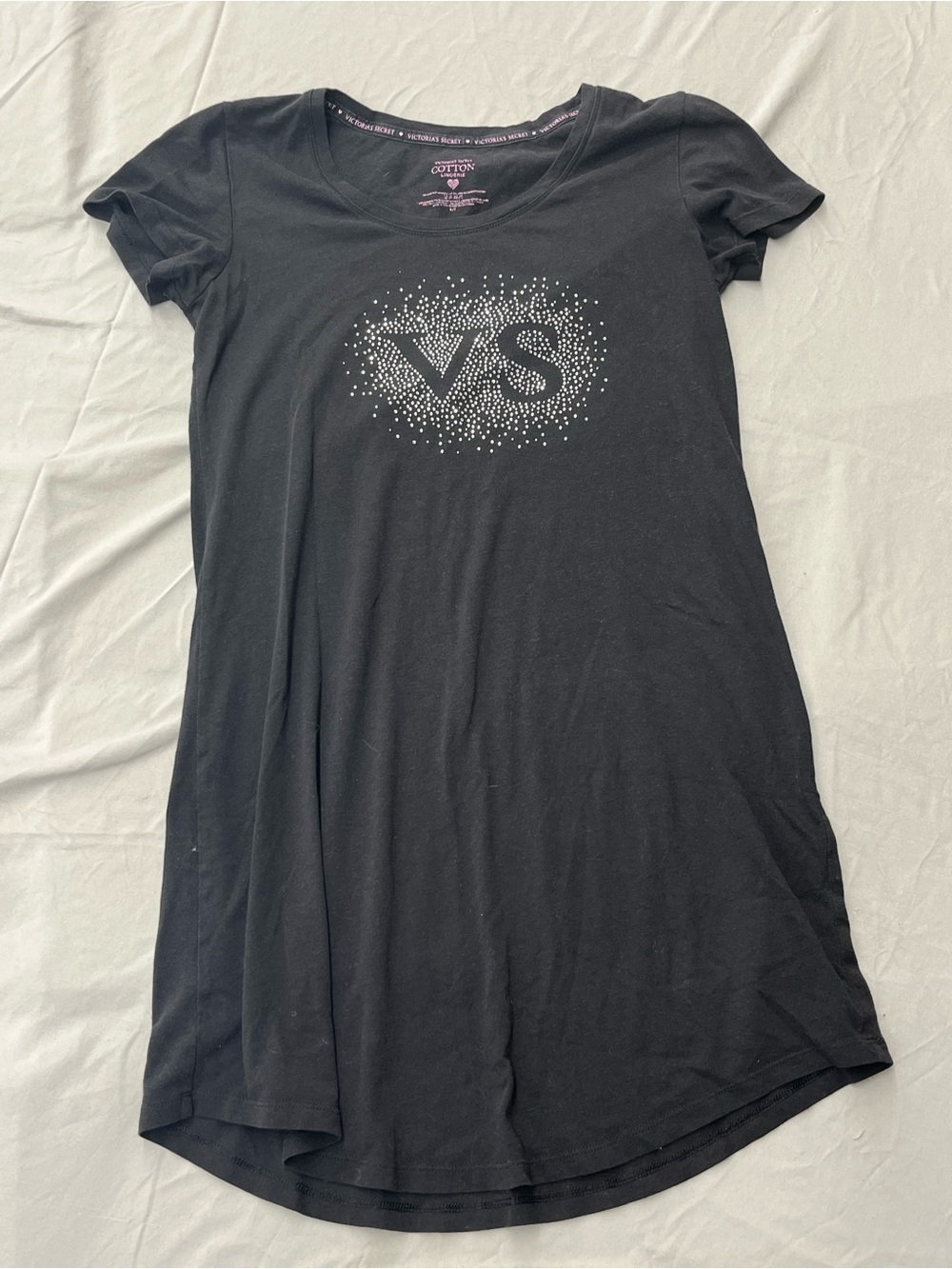 Victoria's Secret Black Short Sleeve Nightgown with Sparkle VS Logo Size Small